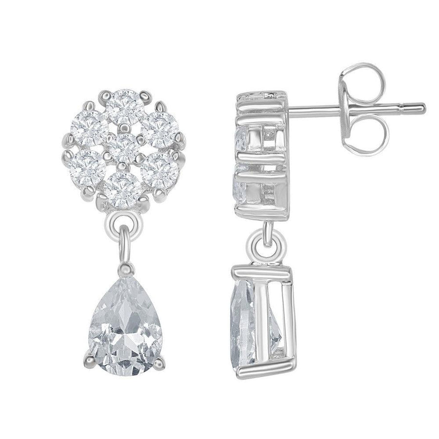 Sterling Silver Flower and 2.75 cttw White Topaz Teardrop Bridal Earrings - Johnny Dang & Co