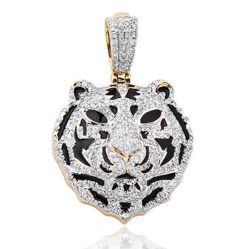 10KY 1.75CTW DIAMOND TIGER HEAD PENDANT - Johnny Dang & Co