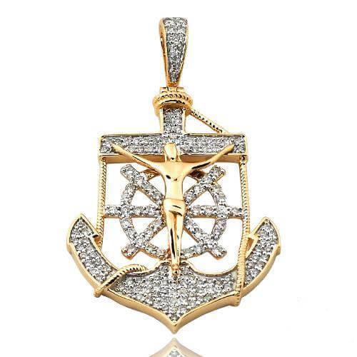14KY 0.70CTW DIAMOND ANCHOR JESUS PENDANT - Johnny Dang & Co