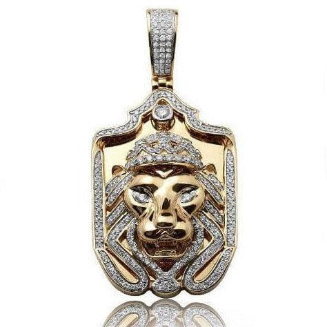 14KY 1.05CTW DIAMOND LION HEAD WITH CROWN DOGTAG - Johnny Dang & Co