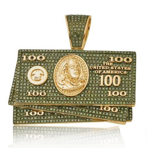 10KY 2.25CTW GREEN DIAMOND $100 MONEY STACK PENDAN - Johnny Dang & Co