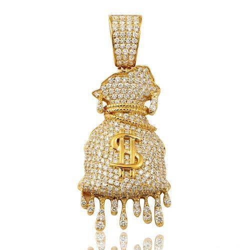14KY 3.75CTW DIAMOND DRIPPING MONEY BAG PENDANT - Johnny Dang & Co