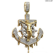 10KY 1.35CTW DRIPPING DIAMOND ANCHOR WITH CRUCIFIX - Johnny Dang & Co