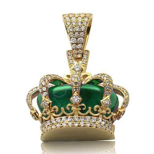 10KY 3.15CTW DIAMOND CROWN PENDNAT - GREEN ENAMEL - Johnny Dang & Co