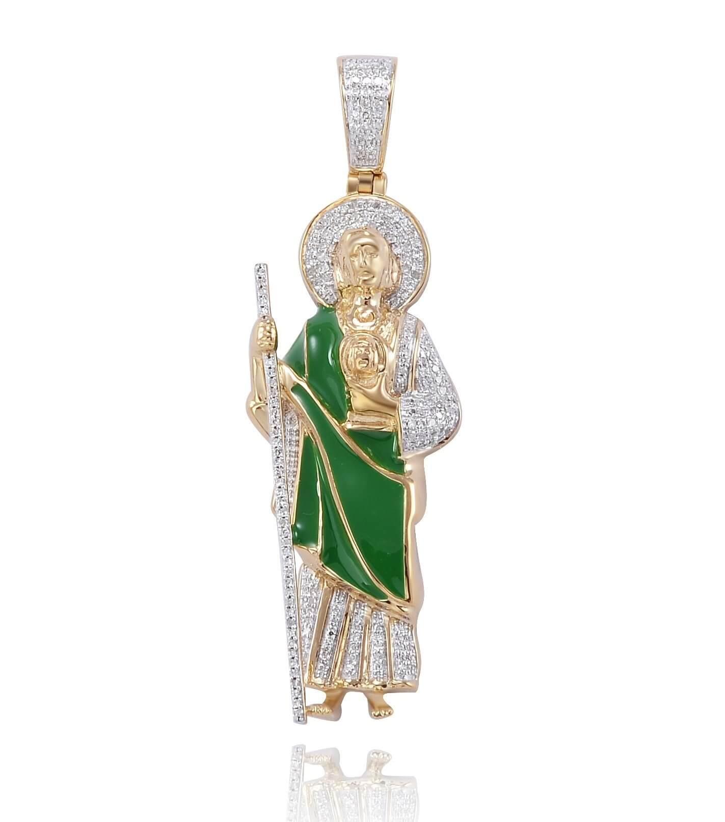 10KY 0.35CTW DIAMOND ST. JUDE PENDANT WITH GREEN - Johnny Dang & Co