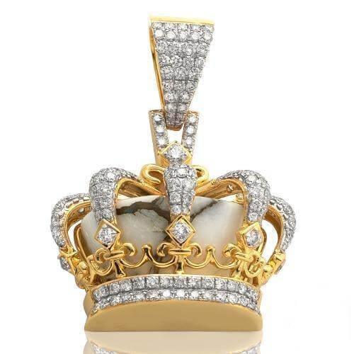10KY 2.90CTW DIAMOND AND GOLD QUARTZ CROWN PENDANT - Johnny Dang & Co
