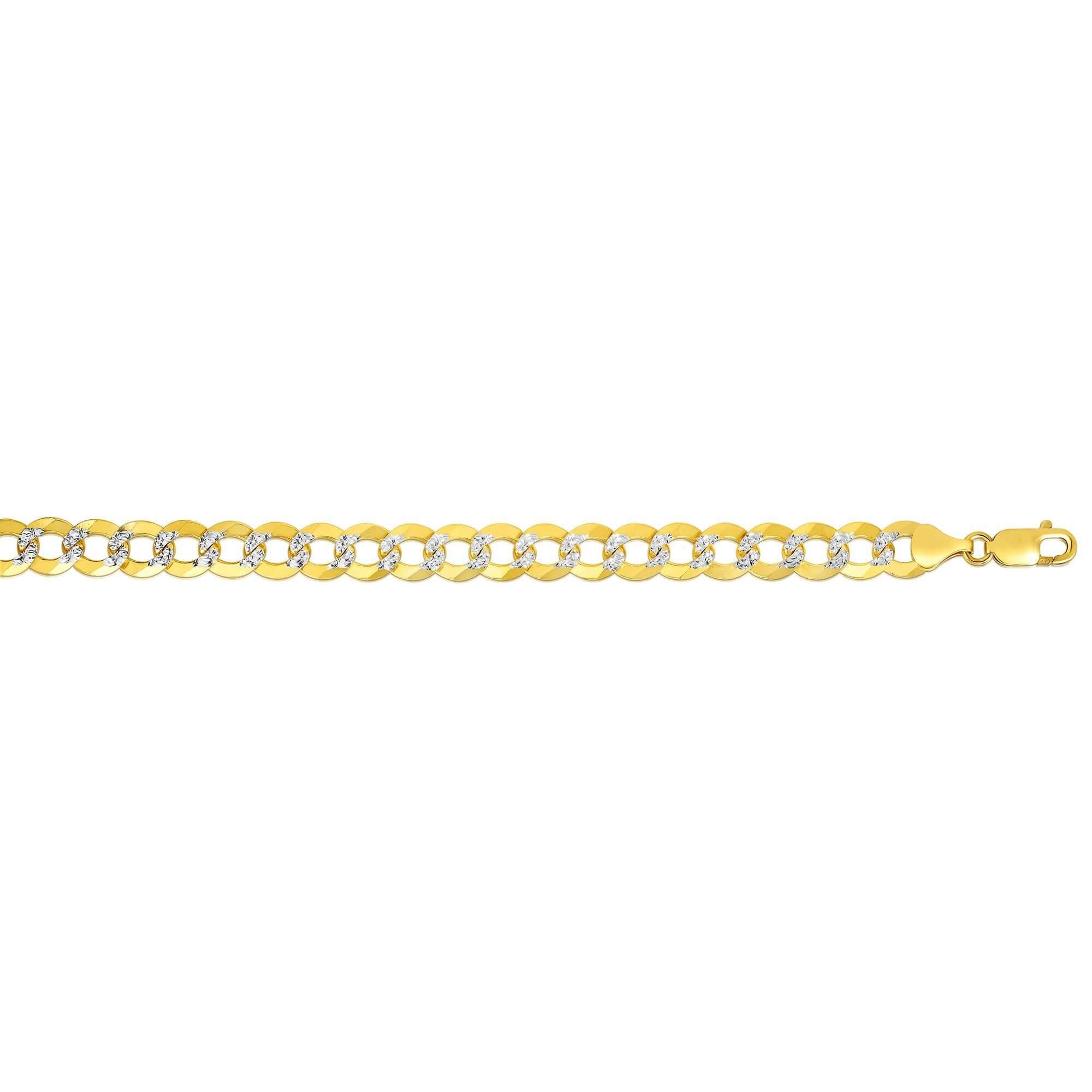 14kt Gold 24 inches Yellow+White Finish 8.3mm Diamond Cut Comfort Pave Curb Chain with Lobster Clasp - Johnny Dang & Co