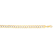 14kt Gold 8.75 inches Yellow+White Finish 12.18mm Pave Curb Link Comfort Pave Curb Bracelet with Lobster Clasp - Johnny Dang & Co