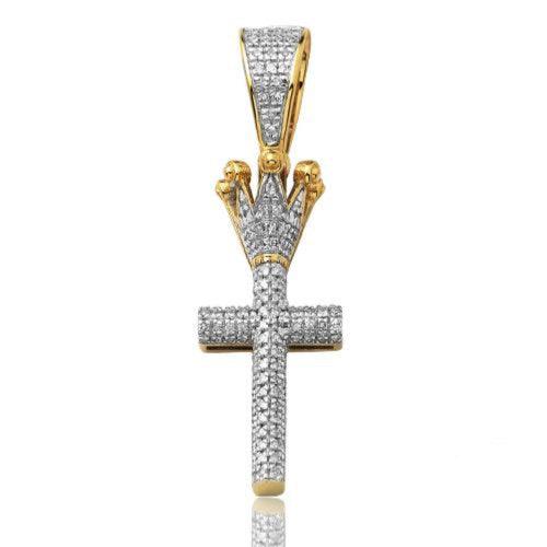 10KY 0.20CTW DIAMOND CROSS WITH CROWN PENDANT - Johnny Dang & Co