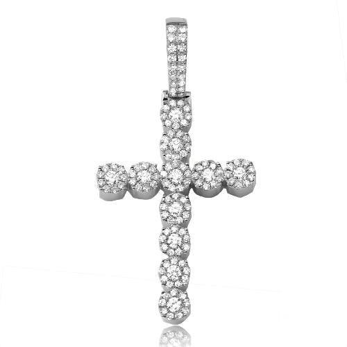14KW 1.50CTW DIAMOND FLEUR HEAD CROSS PENDANT - Johnny Dang & Co