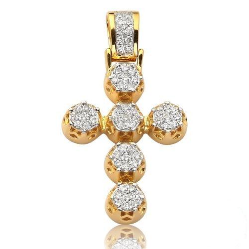 14KY 0.85CTW DIAMOND ROUND CLUSTER CROSS PENDANT - Johnny Dang & Co