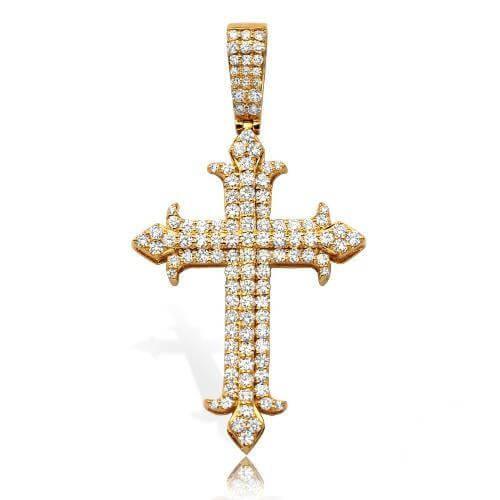 14KY 2.35CTW DIAMOND FLEUR DE LIS 3-ROW CROSS - Johnny Dang & Co
