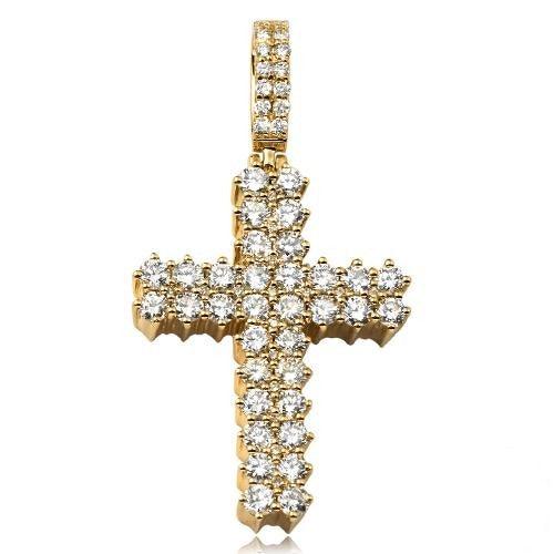 14KY 2.50CTW DIAMOND 2-ROW 3 PRONG CROSS PENDANT - Johnny Dang & Co