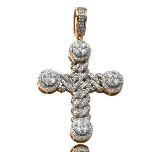 14KY 1.00CTW DIAMOND CUBAN LINK CROSS WITH CLUSTER - Johnny Dang & Co