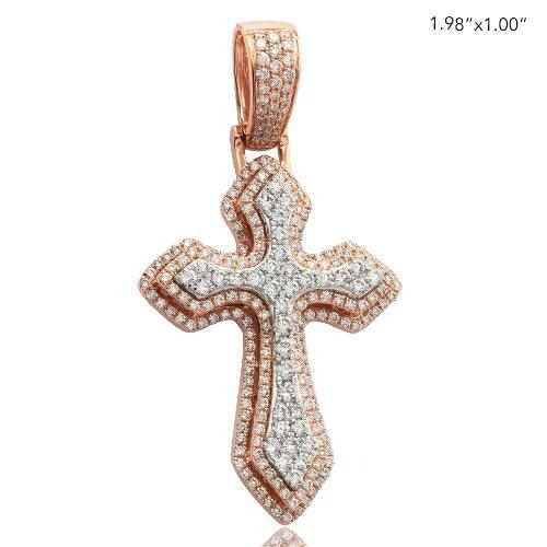 14KR+W 2.10CTW DIAMOND TWO TONE 3-D POINTED CROSS - Johnny Dang & Co
