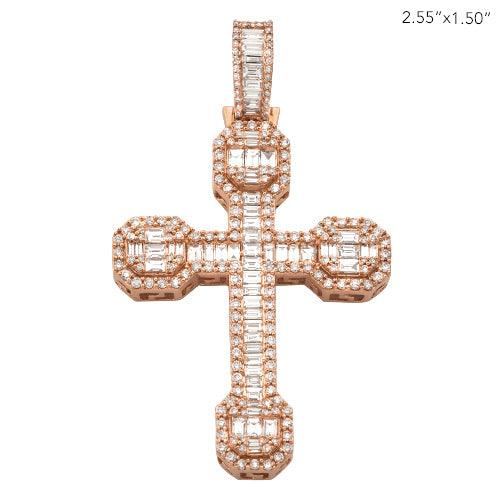 14KR 4.75CTW BAGUETTE DIAMOND CROSS W/ROUND - Johnny Dang & Co