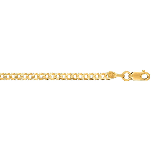 14kt Yellow Gold 10 inches 2.60mm Shiny Curb Type Chain Anklet with Lobster Clasp - Johnny Dang & Co