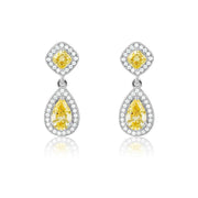 Sterling Silver Micro Pave Teardrop With Yellow CZ Center and Sqaure on Top Earrings (80 stones) - Johnny Dang & Co
