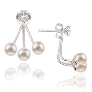 Sterling Silver 4mm CZ Front with Triple 5mm Pearl Back Earrings - Johnny Dang & Co