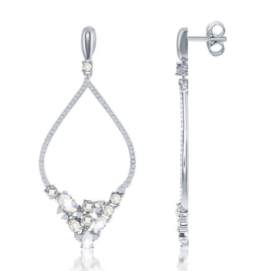 Sterling Silver Large Open Marquise with Multi Shaped CZ Earrings - Johnny Dang & Co