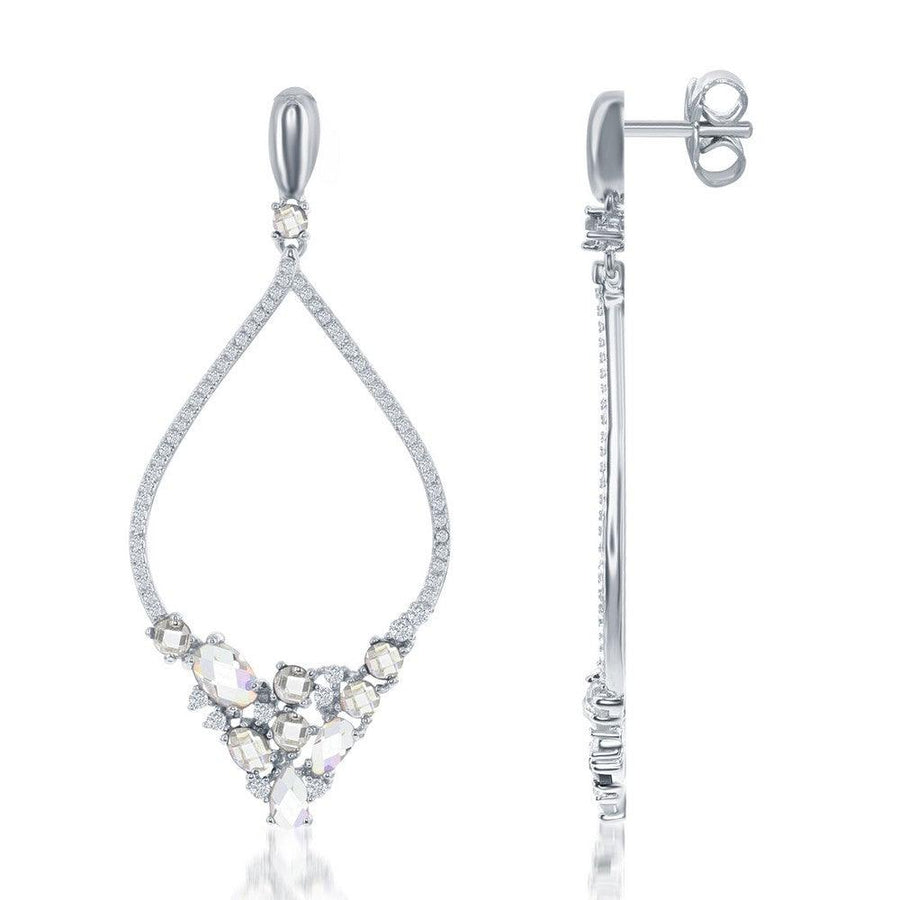 Sterling Silver Large Open Marquise with Multi Shaped CZ Earrings - Johnny Dang & Co