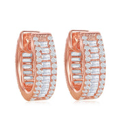 Sterling Silver Baguette CZ Small Hoop Earrings - Rose Gold Plated - Johnny Dang & Co