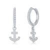 Sterling Silver Small Huggie Hoop CZ Anchor Earring - Johnny Dang & Co