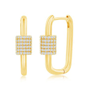 Sterling Silver Micro Pave CZ Oval Carabiner Paperclip Earrings - Gold Plated - Johnny Dang & Co