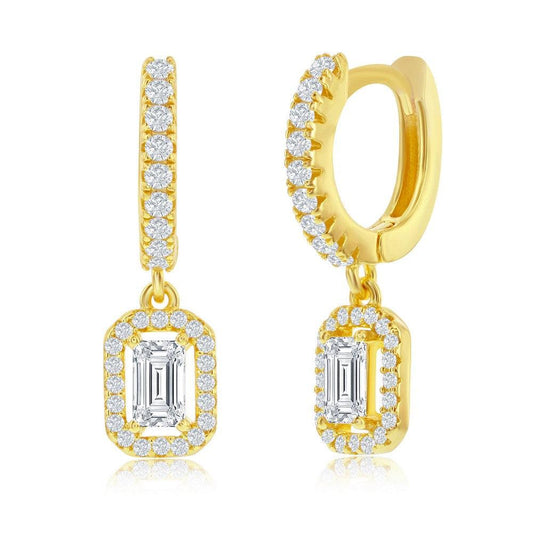 Sterling Silver Rectangle CZ Huggie Hoop Earrings - Gold Plated - Johnny Dang & Co