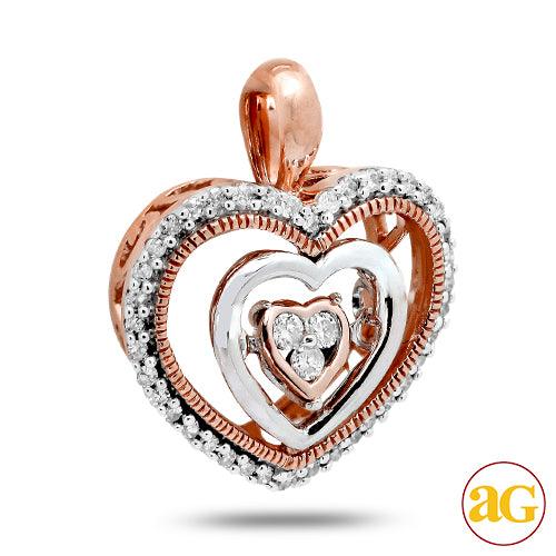 14KR 0.20CTW DANCING DIAMOND DOUBLE HEART PENDANT - Johnny Dang & Co