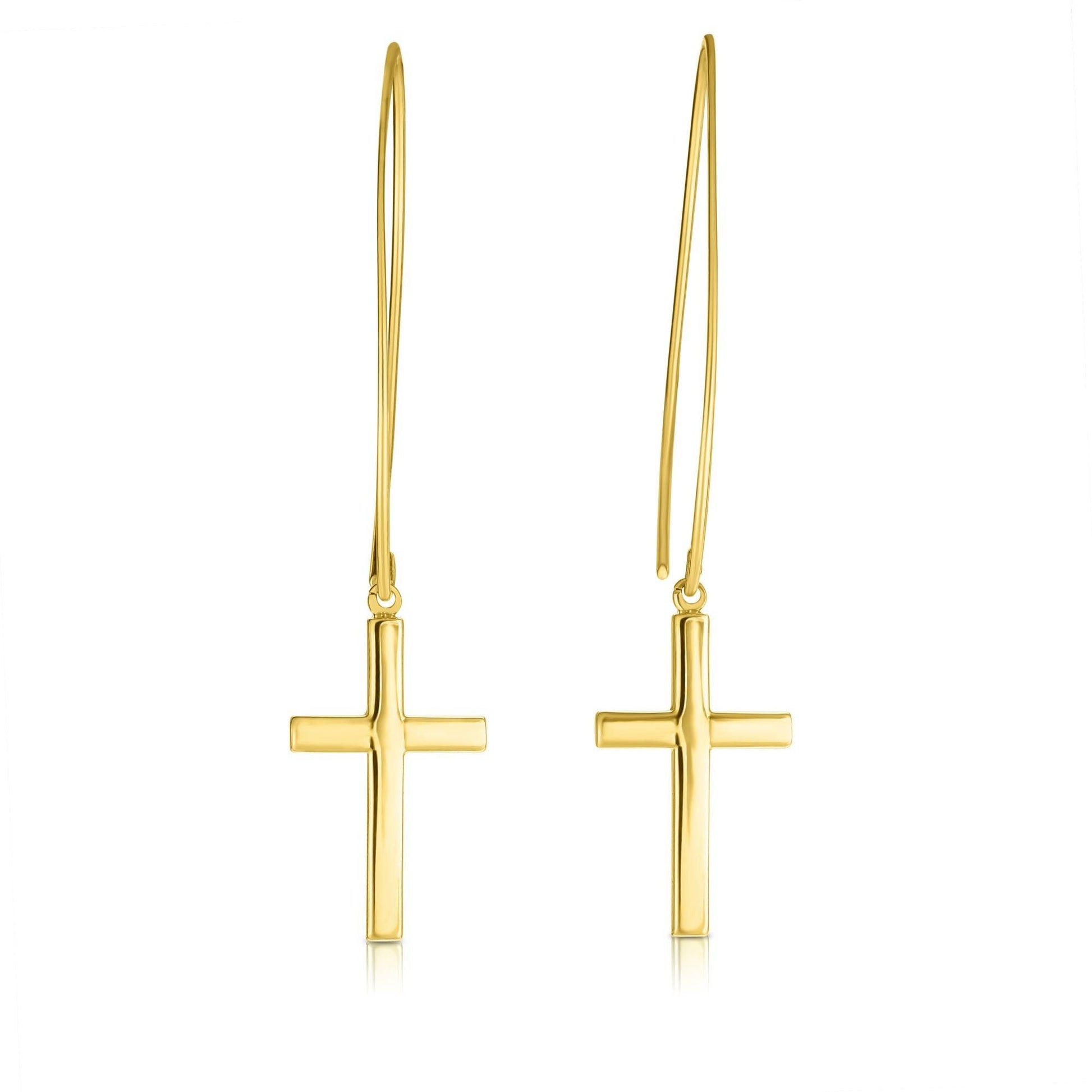 14K Gold Small Cross Threader Earring - Johnny Dang & Co