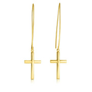 14K Gold Small Cross Threader Earring - Johnny Dang & Co