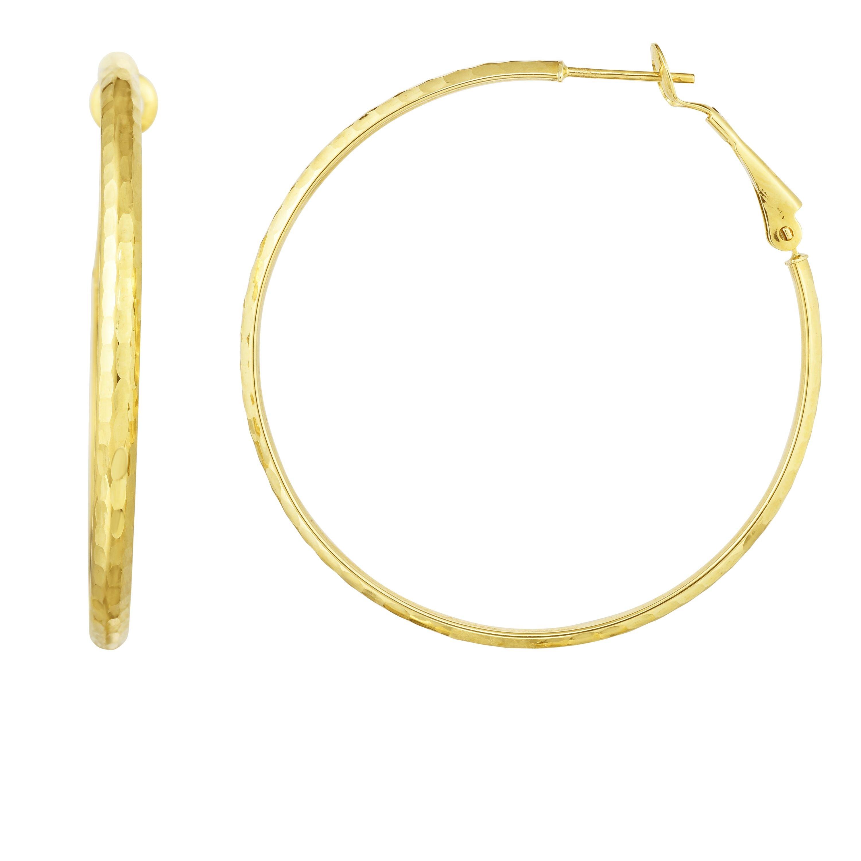 14K Gold Diamond Cut Medium Omega Back Hoop Earring - Johnny Dang & Co