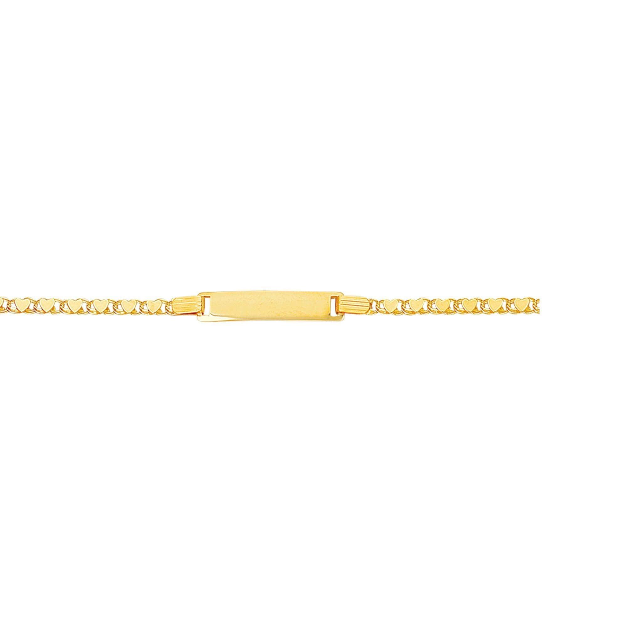 Kids 14kt 6 inches Yellow Gold Shiny Heart Link ID Bracelet with Lobster Clasp - Johnny Dang & Co