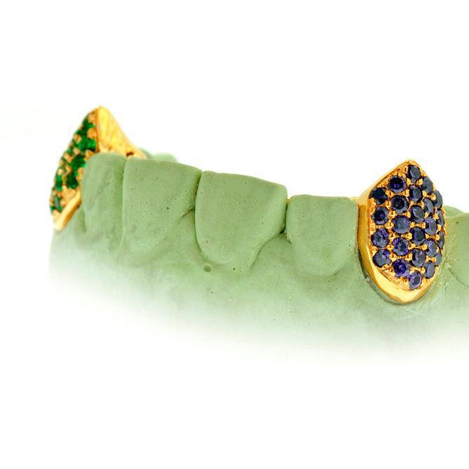 S152508-1 2 PIECE FANG TEETH SAPPHIRE GRILL WITH BACK BAR - Johnny Dang & Co