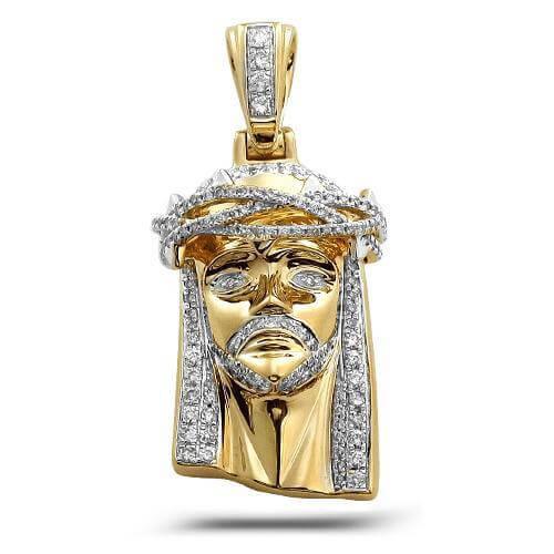 10KY 0.85CTW DIAMOND JESUS PENDANT WITH SOLID BACK - Johnny Dang & Co