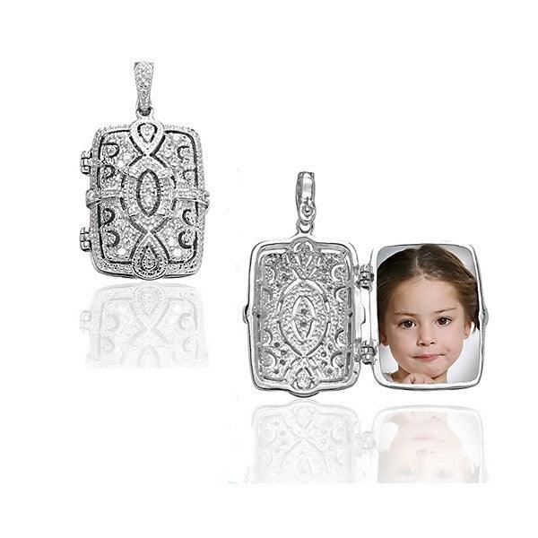 Sterling Silver CZ Rectangular Design Locket With Chain - Johnny Dang & Co