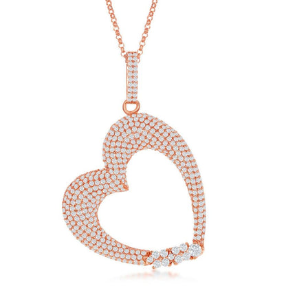 Sterling Silver Large Micro Pave Heart with CZ Pendant With Chain - Johnny Dang & Co