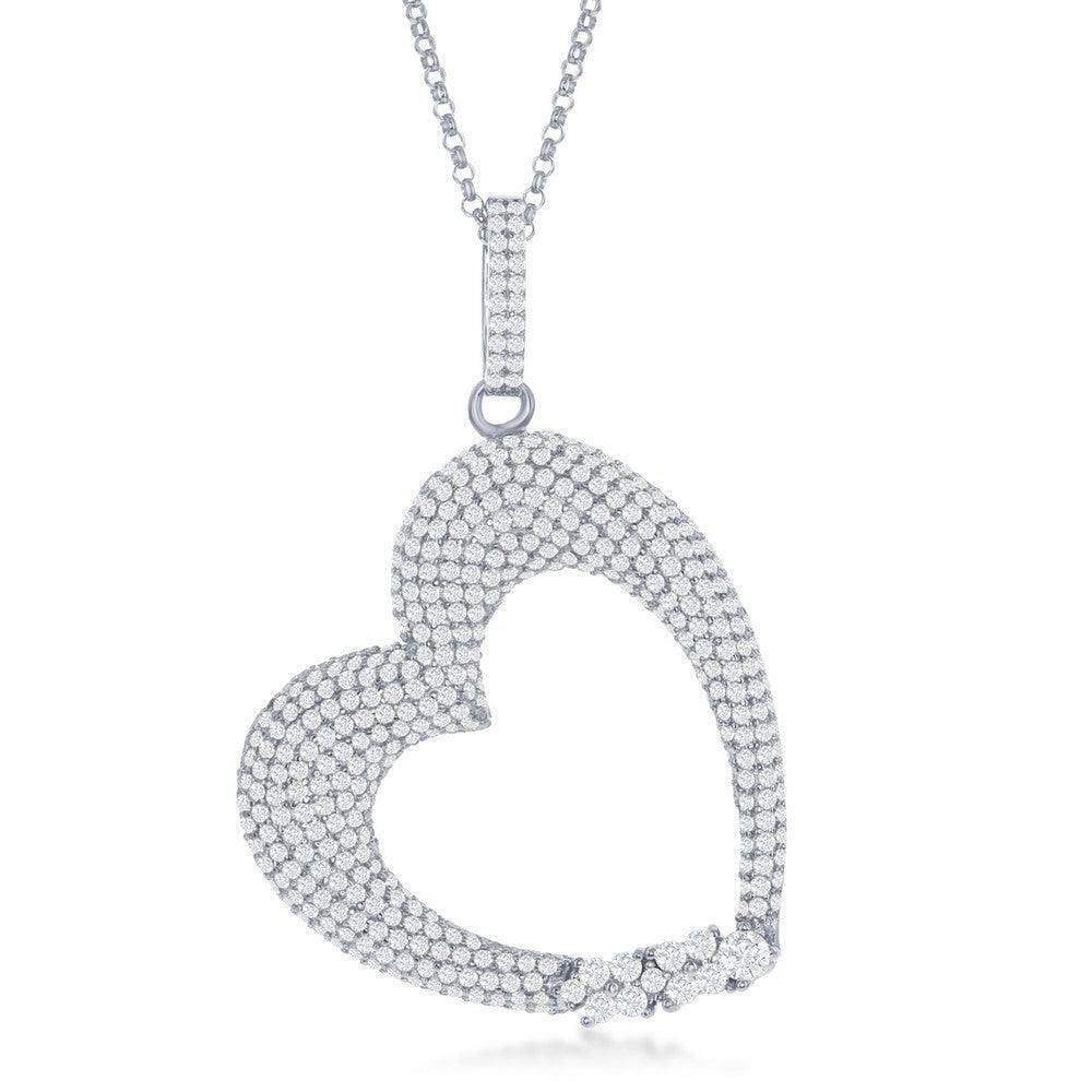 Sterling Silver Large Micro Pave Heart with CZ Pendant With Chain - Johnny Dang & Co