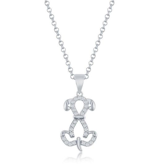 Sterling Silver CZ Sitting Dog Pendant - Johnny Dang & Co