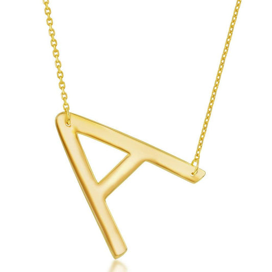 Sterling Silver (35MM) Large Sideways 'A through Z' Initial Necklace - Gold Plate - Johnny Dang & Co