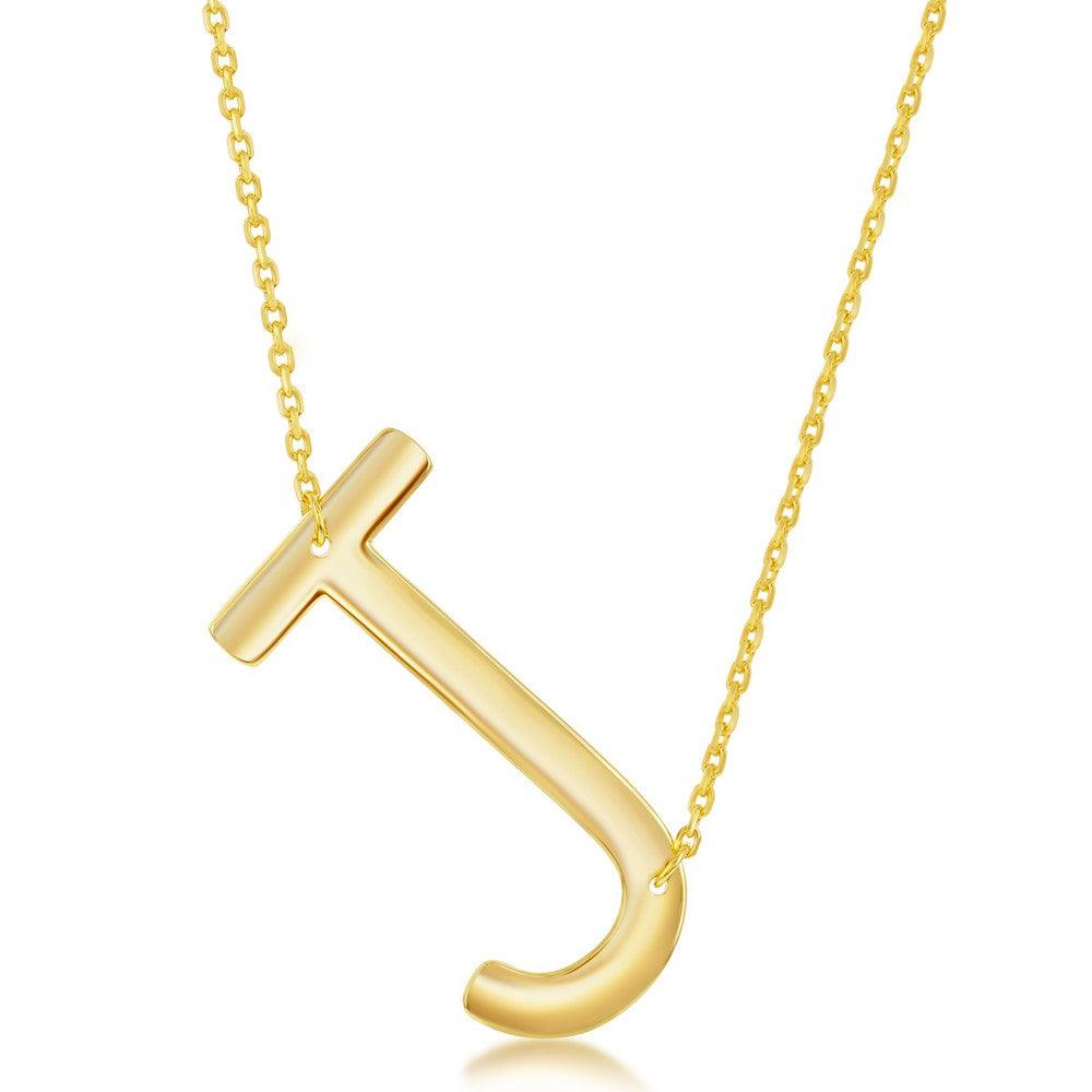 Sterling Silver (35MM) Large Sideways 'A through Z' Initial Necklace - Gold Plate - Johnny Dang & Co