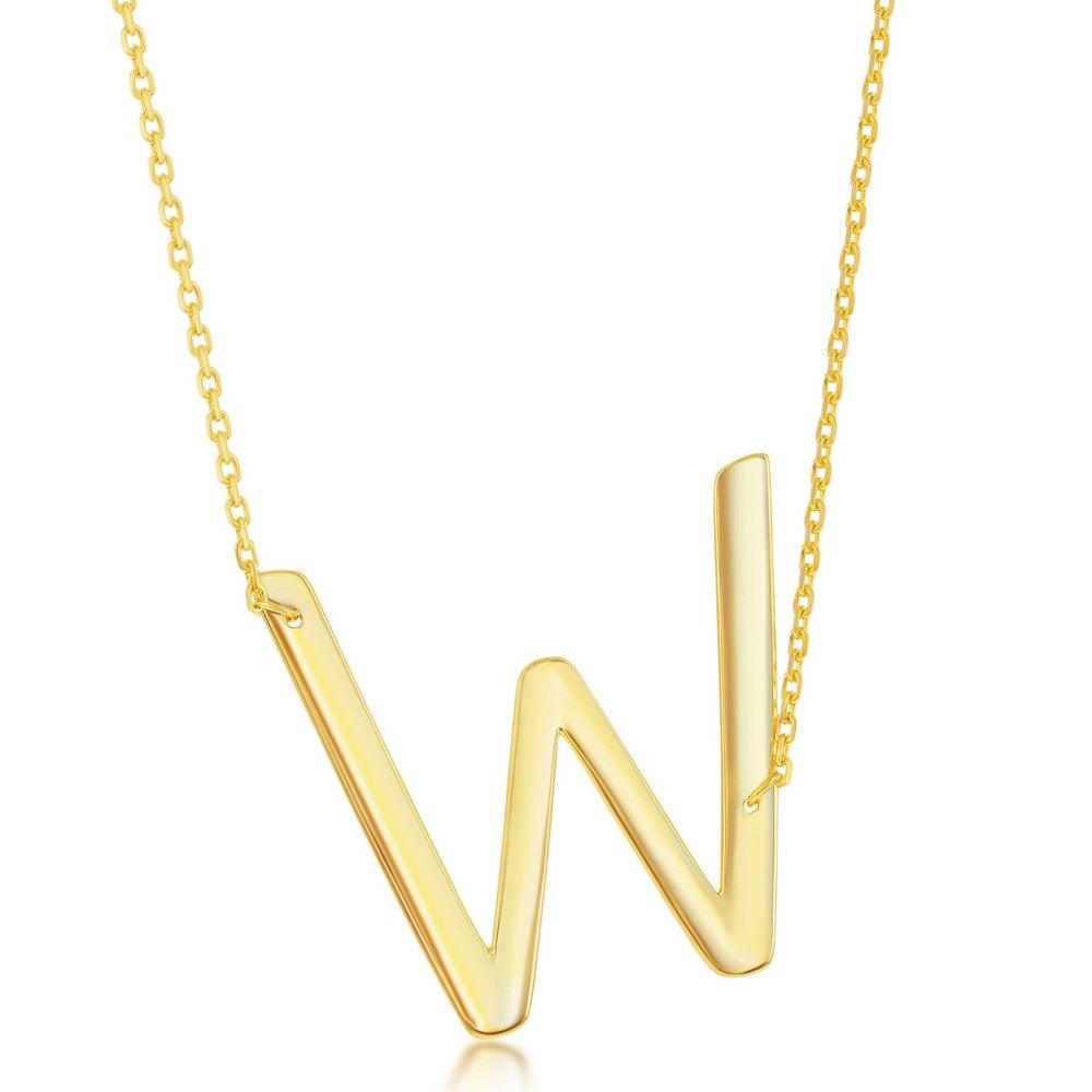 Sterling Silver (35MM) Large Sideways 'A through Z' Initial Necklace - Gold Plate - Johnny Dang & Co