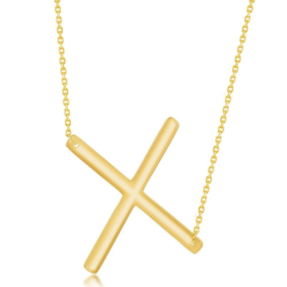 Sterling Silver (35MM) Large Sideways 'A through Z' Initial Necklace - Gold Plate - Johnny Dang & Co