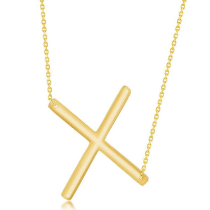 Sterling Silver (35MM) Large Sideways 'A through Z' Initial Necklace - Gold Plate - Johnny Dang & Co