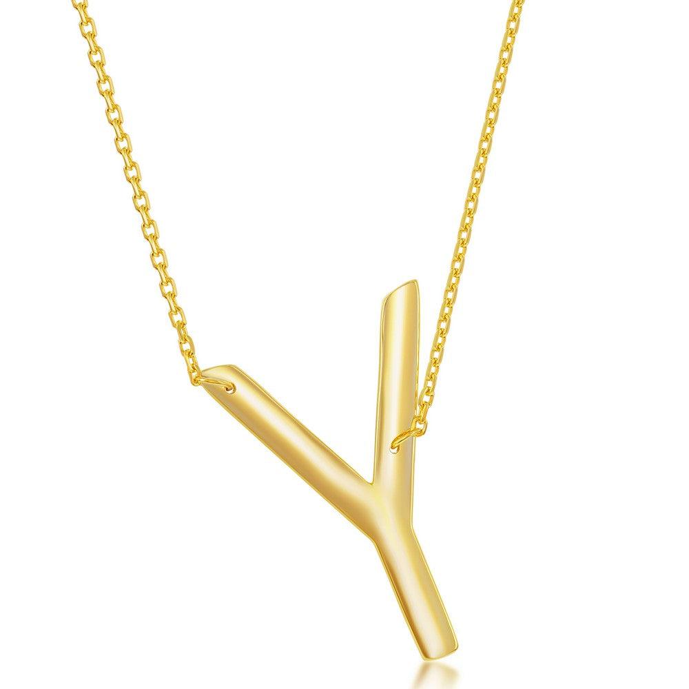 Sterling Silver (35MM) Large Sideways 'A through Z' Initial Necklace - Gold Plate - Johnny Dang & Co