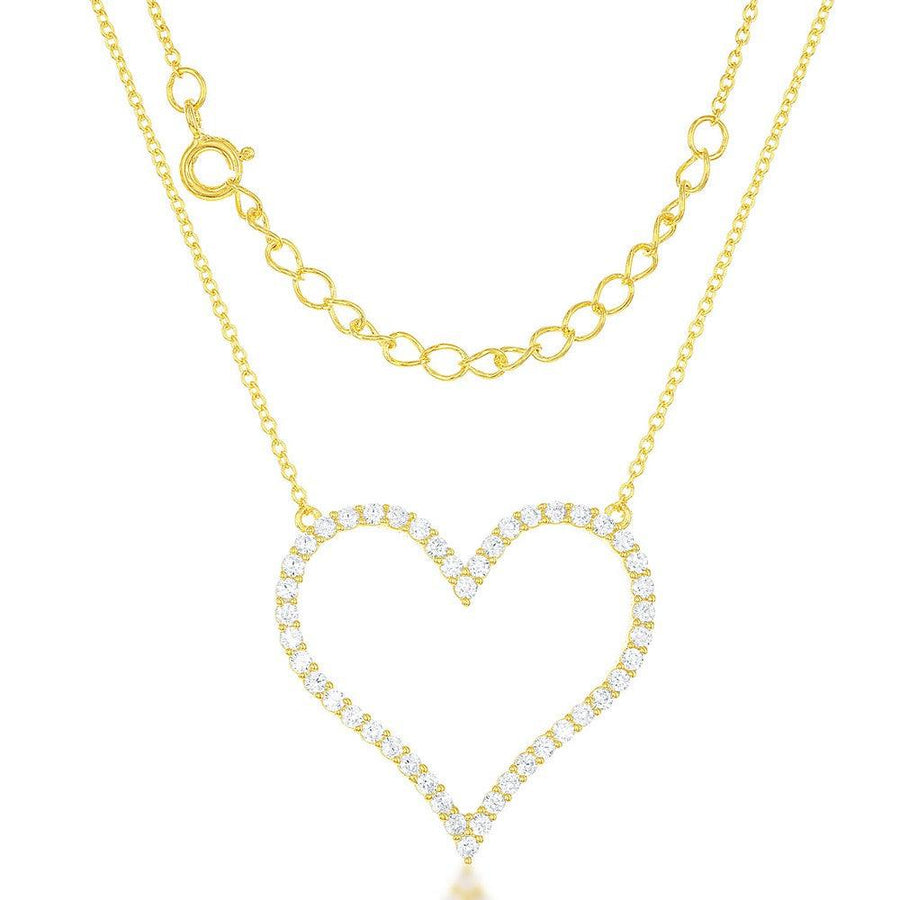 Sterling Silver Large Open CZ Heart Necklace - Johnny Dang & Co
