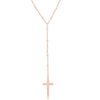 Sterling Silver Rose Quartz & Plain Beads by the Yard Cross Rosary Necklace - Rose Gold Plated - Johnny Dang & Co
