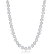 Sterling Silver Round Halo Cubic Zirconia Tennis Necklace - Johnny Dang & Co