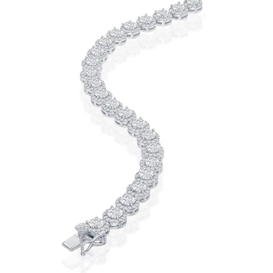 Sterling Silver Round Halo Cubic Zirconia Tennis Necklace - Johnny Dang & Co
